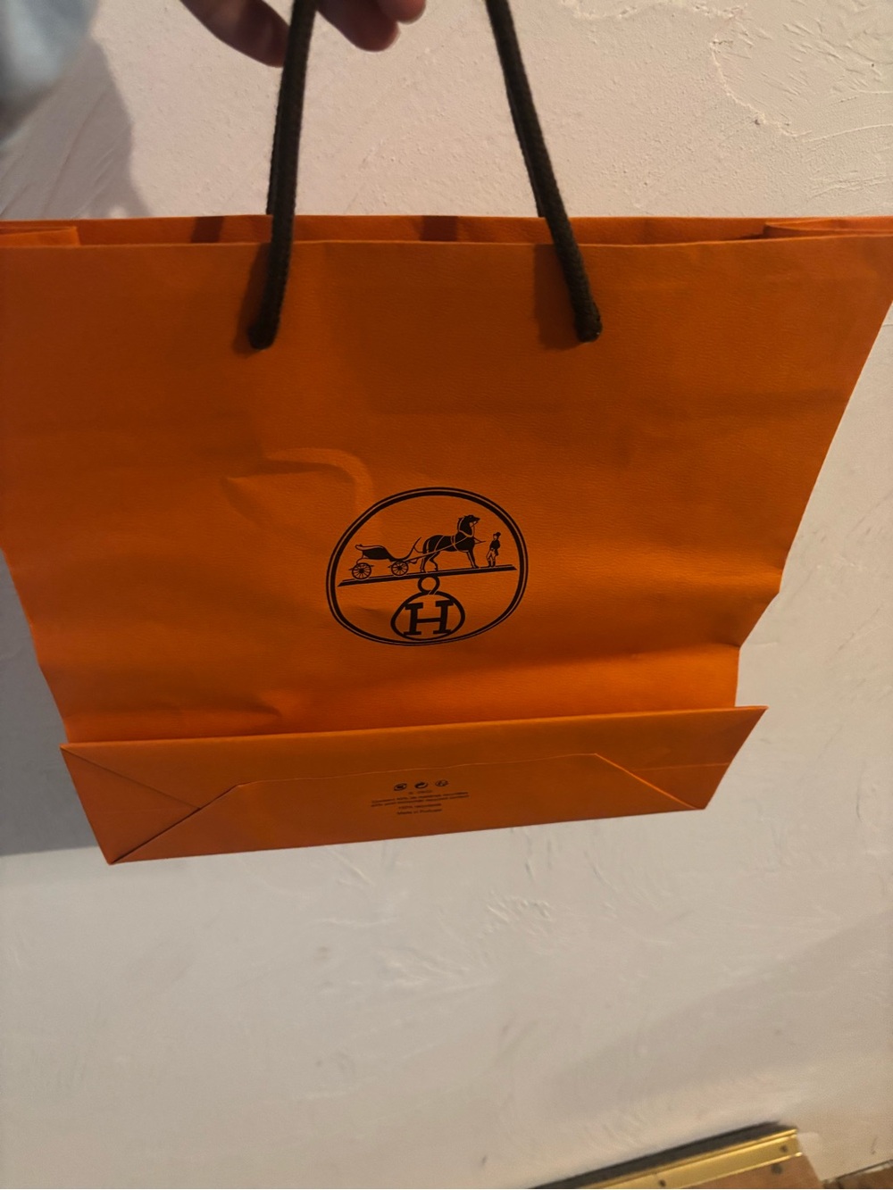 Hermès Orange Shopping Gift Bag Black Rope Handles Luxury Packaging